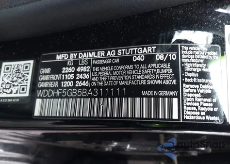 2011 Mercedes-Benz E 350 z USA, uszkodzony, nr VIN WDDHF5GB5BA311111